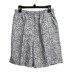 Alia Blue & White Floral Print 2 Pc Short Set, Size 12/Medium